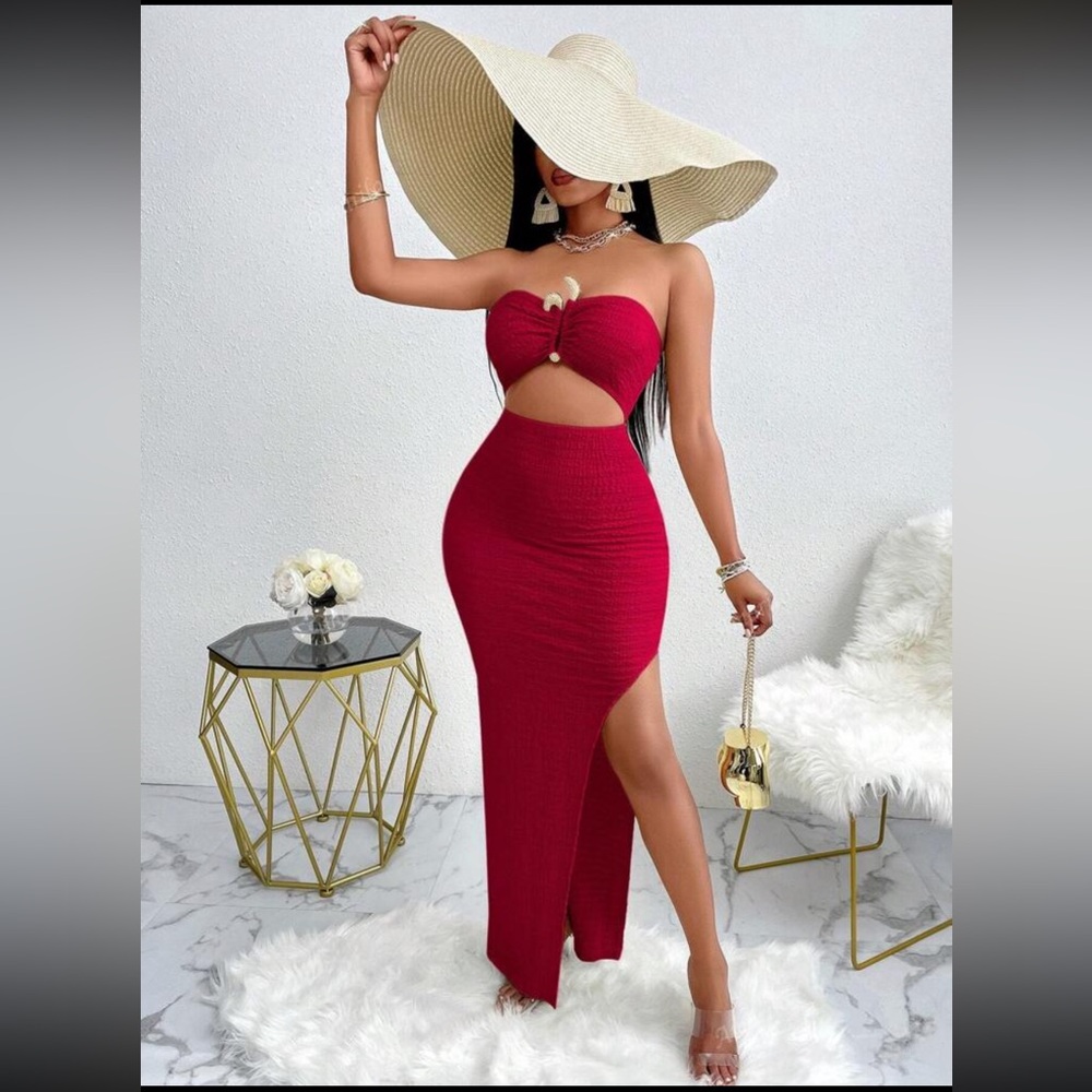 Elegant Red Strapless Dress Med